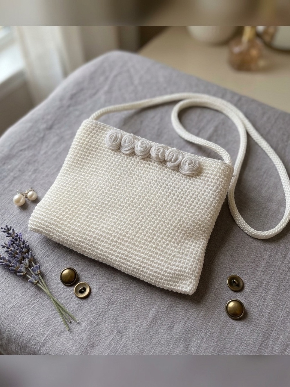 Vintage The Sak Crochet Rosette Crossbody Bag